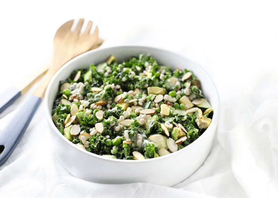 Green Grain Summer Salad with Lemon-Garlic Cashew Sauce